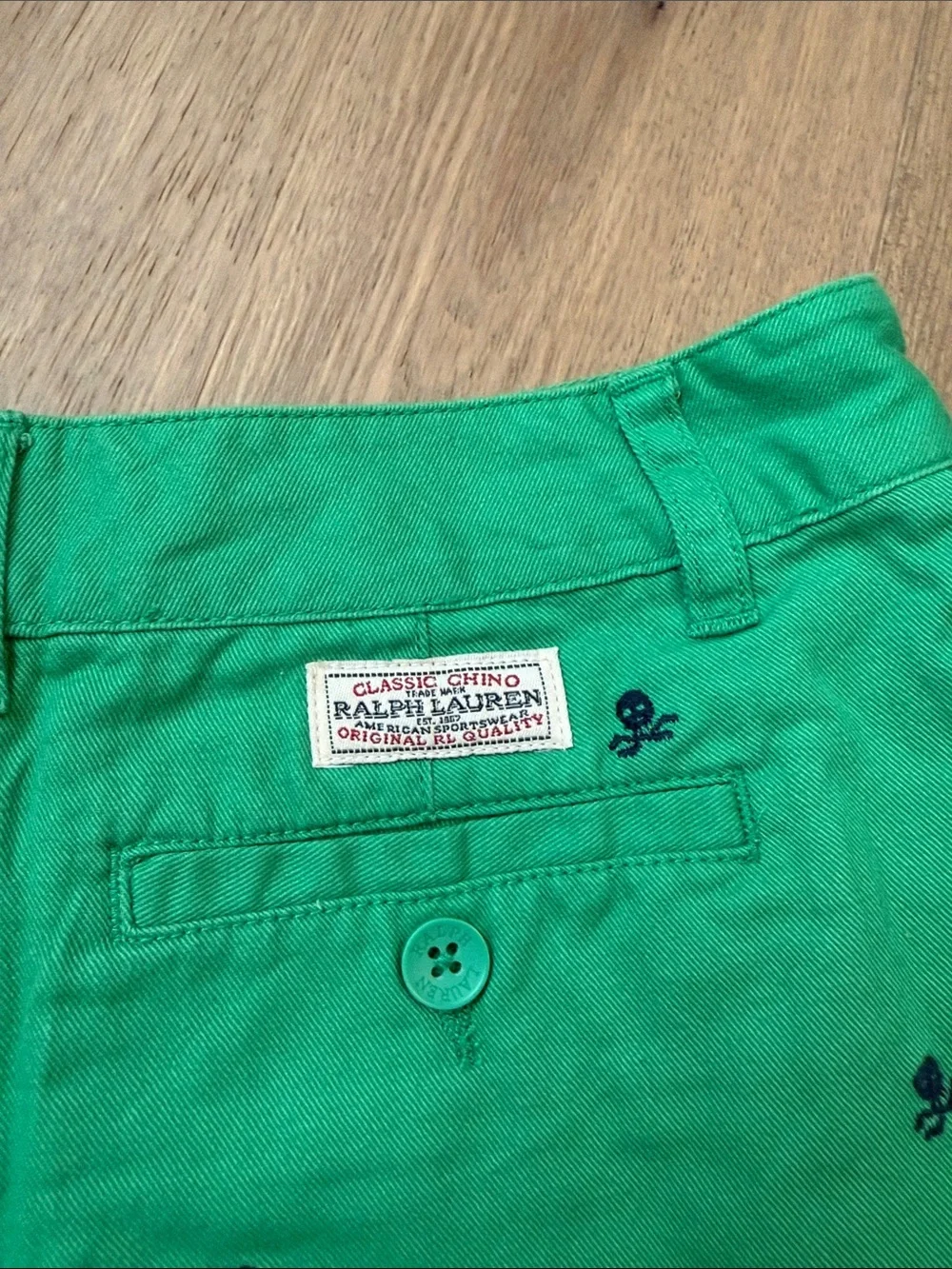 Ralph Lauren Girl's Green Classic Chino Skull Crossbones Shorts